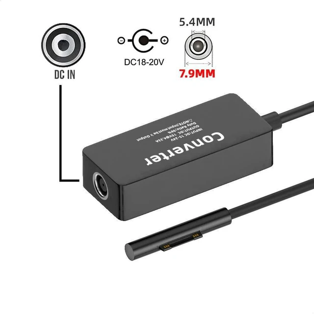 Alt view image 2 of 7 - AJMRTC 65W DC 7.9x5.4mm Jack to Surface Charging Cable, 20V, 15V-24V Wide Input, Compatible with Surface Pro3/4/5/6/7/8/9, Surface Book Pro