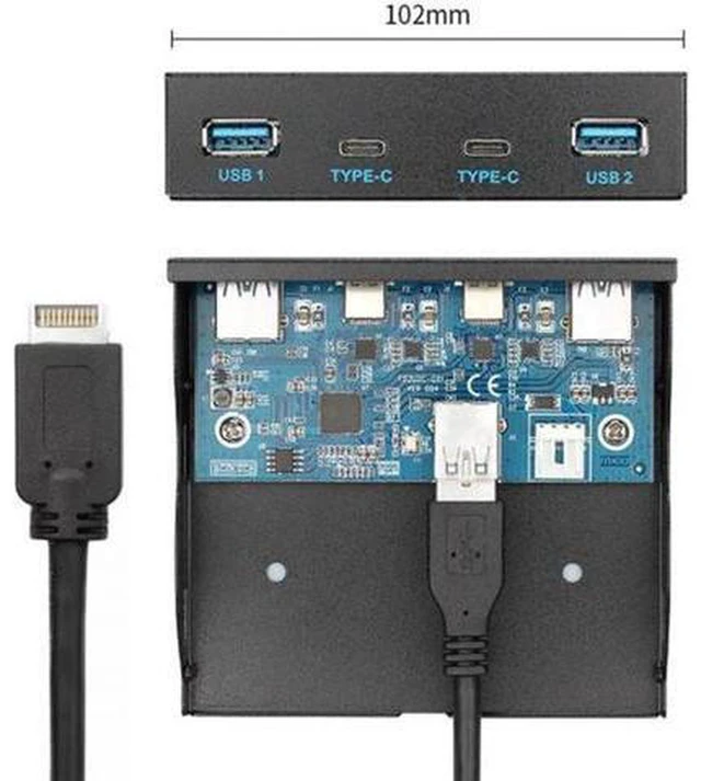 Alt view image 6 of 7 - AJMRTC USB 3.1 Front Panel Header to USB-C and USB 3.0 4-Port Hub Adapter, Internal Motherboard Header Splitter for PC Case Front Panel Upgrade