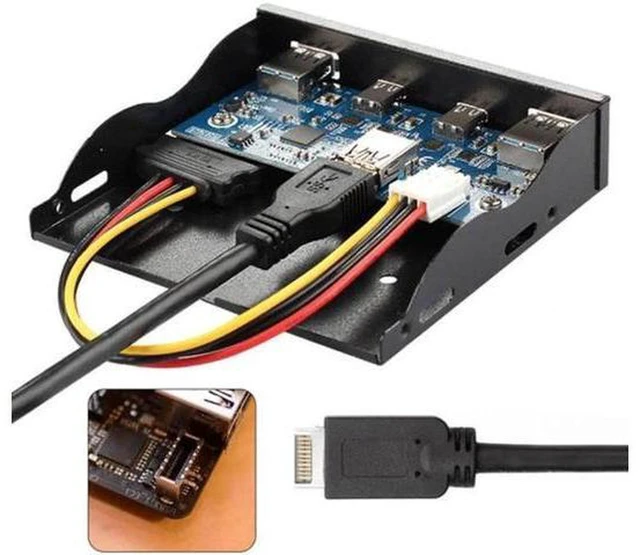 Alt view image 7 of 7 - AJMRTC USB 3.1 Front Panel Header to USB-C and USB 3.0 4-Port Hub Adapter, Internal Motherboard Header Splitter for PC Case Front Panel Upgrade