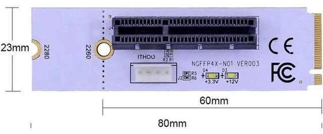 Alt view image 3 of 5 - AJMRTC NGFF M.2 Key M to PCIe X4 Riser Adapter Card, M2 NVMe SSD to PCI-E 4X Expansion Card with LED Voltage Indicator for Mining Rig, Desktop PC Storage Upgrade