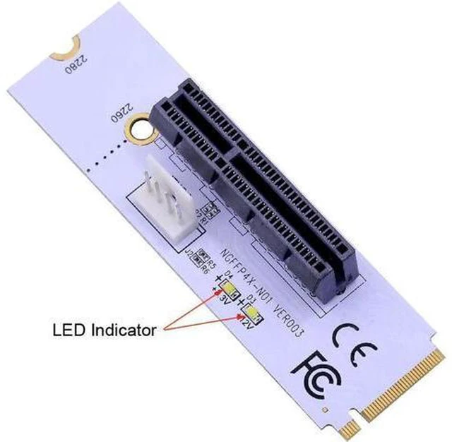 Alt view image 4 of 5 - AJMRTC NGFF M.2 Key M to PCIe X4 Riser Adapter Card, M2 NVMe SSD to PCI-E 4X Expansion Card with LED Voltage Indicator for Mining Rig, Desktop PC Storage Upgrade