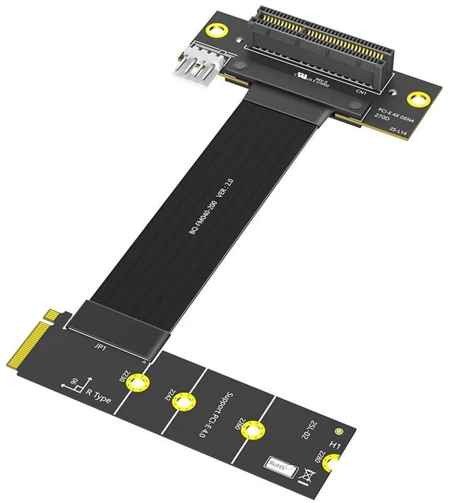 Main image of AJMRTC PCIe 4.0 X4 to M.2 Key M Extension Cable, 20cm, 270° Right Angle M Key Connector, Compatible with PCIe4.0 NVMe 2280 SSD for Desktop PC Storage Relocation