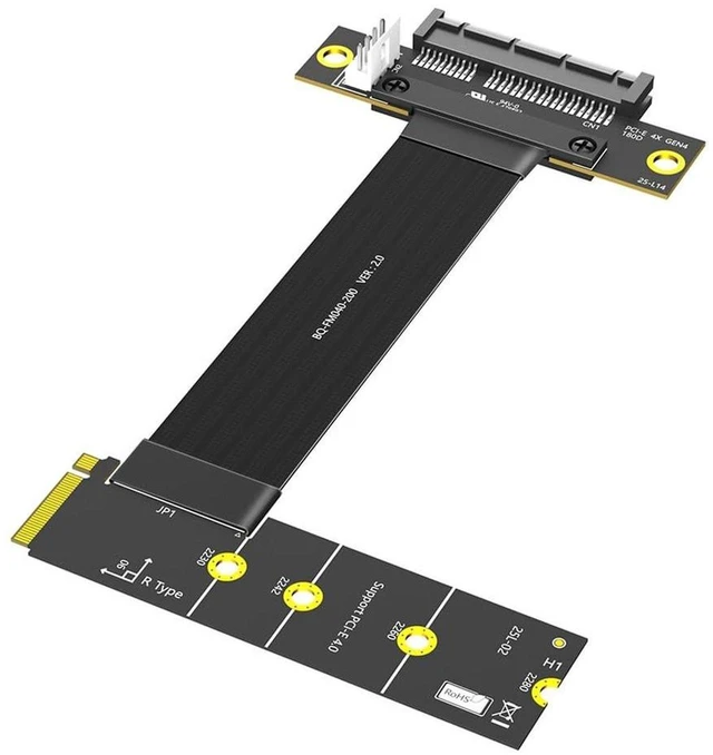 Main image of AJMRTC PCIe 4.0 X4 to M.2 Key M Extension Cable, 20cm, PCIe X4 180° Straight Connector with Right-Angle M Key, Compatible with PCIe4.0 NVMe 2280 SSD for Desktop Storage Relocation