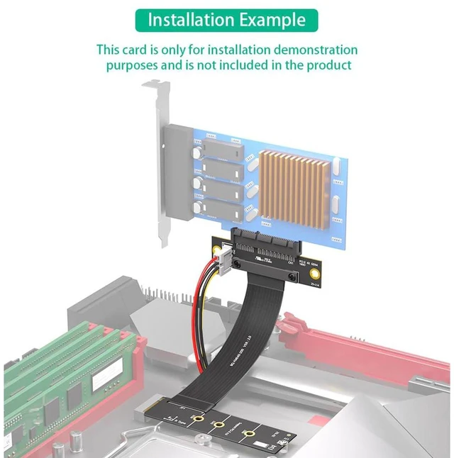 Alt view image 3 of 7 - AJMRTC PCIe 4.0 X4 to M.2 Key M Extension Cable, 20cm, PCIe X4 180° Straight Connector with Right-Angle M Key, Compatible with PCIe4.0 NVMe 2280 SSD for Desktop Storage Relocation