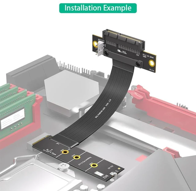 Alt view image 7 of 7 - AJMRTC PCIe 4.0 X4 to M.2 Key M Extension Cable, 20cm, PCIe X4 180° Straight Connector with Right-Angle M Key, Compatible with PCIe4.0 NVMe 2280 SSD for Desktop Storage Relocation