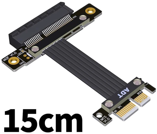 Alt view image 2 of 5 - AJMRTC PCIe 4.0 X1 to X4 Extension Riser Cable, 15CM, M12SF 180° Vertical Splint Type, 16Gbps per Lane / 64Gbps X4 Bandwidth, for Network Card, USB Card, SSD, Low-Power Graphics Card