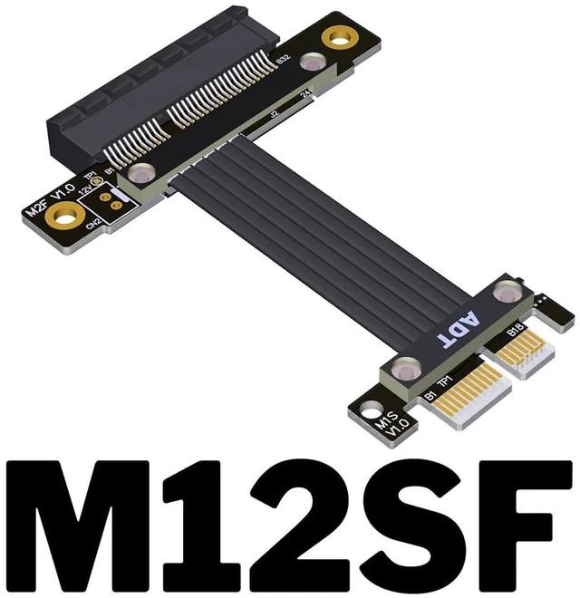 Alt view image 5 of 5 - AJMRTC PCIe 4.0 X1 to X4 Extension Riser Cable, 15CM, M12SF 180° Vertical Splint Type, 16Gbps per Lane / 64Gbps X4 Bandwidth, for Network Card, USB Card, SSD, Low-Power Graphics Card