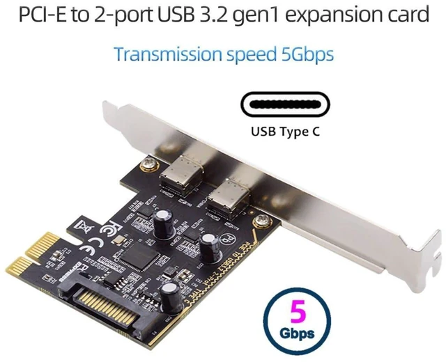 Alt view image 3 of 7 - AJMRTC 2 Port PCIe X1 to 2 USB-C Expansion Hub Card, PCI Express USB Type-C Adapter with 80mm & 120mm Bracket Options, Extra 15Pin SATA Power Supply for Desktop PC