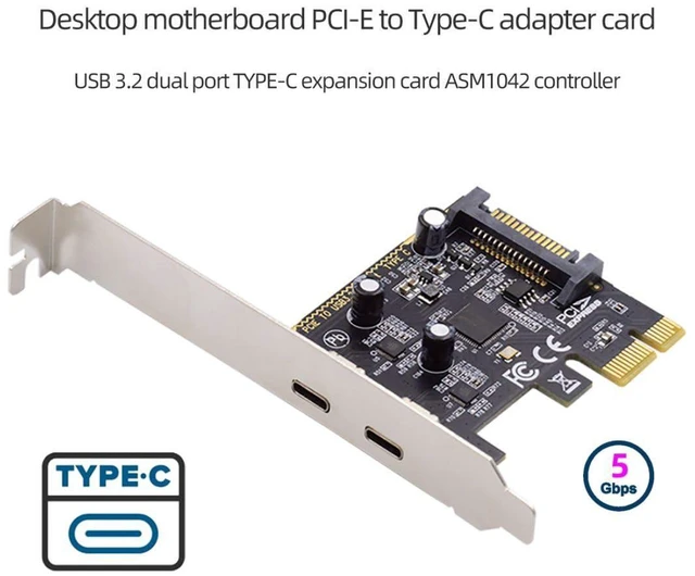 Alt view image 6 of 7 - AJMRTC 2 Port PCIe X1 to 2 USB-C Expansion Hub Card, PCI Express USB Type-C Adapter with 80mm & 120mm Bracket Options, Extra 15Pin SATA Power Supply for Desktop PC