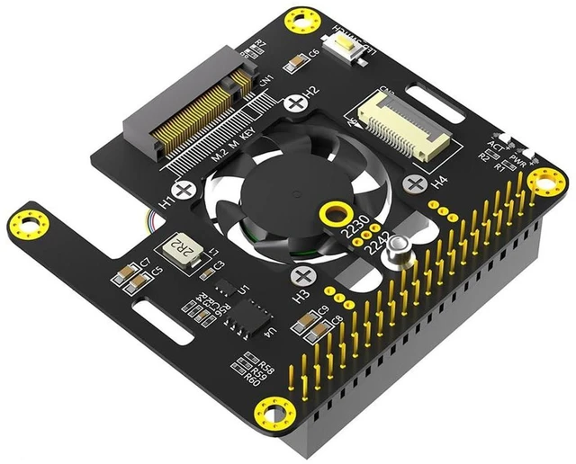 Main image of AJMRTC M.2 NVMe M-Key to PCIe Adapter with Cooling Fan & Auto Color Changing LED, NVMe SSD Expansion Board for Raspberry Pi 5, Supports 2230 / 2242 Size M.2 SSD