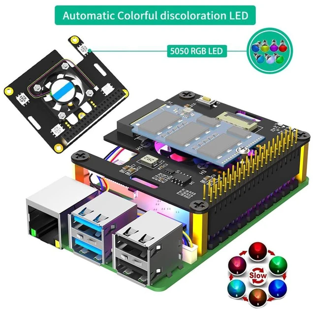 Alt view image 7 of 7 - AJMRTC M.2 NVMe M-Key to PCIe Adapter with Cooling Fan & Auto Color Changing LED, NVMe SSD Expansion Board for Raspberry Pi 5, Supports 2230 / 2242 Size M.2 SSD