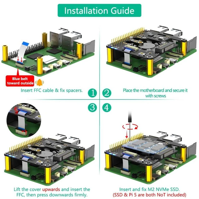 Alt view image 5 of 7 - AJMRTC M.2 NVMe M-Key to PCIe Adapter with Cooling Fan & Auto Color Changing LED, NVMe SSD Expansion Board for Raspberry Pi 5, Supports 2230 / 2242 Size M.2 SSD