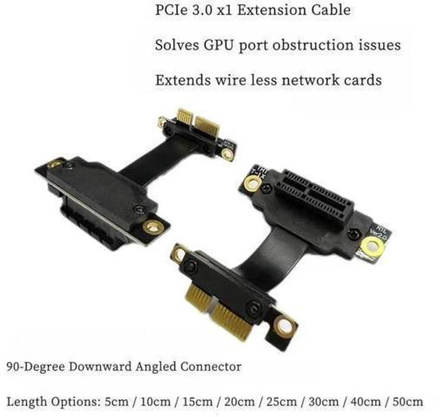 Alt view image 2 of 7 - AJMRTC PCIe 3.0 X1 90 Degree Reverse Riser Extension Cable, PCI Express X1 to X1 Reverse Right Angle Adapter Extender, High Speed Ribbon Cable for ITX Mini PC Low Space DIY Installation