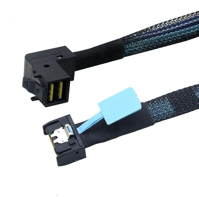 Alt view image 3 of 6 - AJMRTC Gen5 MCIO Slimline SFF-8654 4i to HD SFF-8643 Server Interconnect Cable, 90 Degree Right Angle Adapter Cable, Support PCIe 5.0 PCIe 4.0, 50cm Length