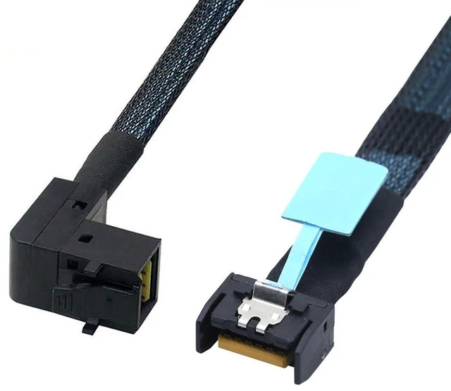 Alt view image 2 of 6 - AJMRTC Gen5 MCIO Slimline SFF-8654 4i to HD SFF-8643 Server Interconnect Cable, 90 Degree Right Angle Adapter Cable, Support PCIe 5.0 PCIe 4.0, 50cm Length