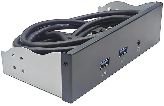 Alt view image 4 of 4 - AJMRTC 2-Port USB3.2 Gen2x2 Front Panel Bracket, Fits 5.25" /3.5" Floppy Bay, 19Pin Header to USB-C 20Gbps + HD Audio Earphone Jack, Desktop Expansion Panel with Cable, Type B