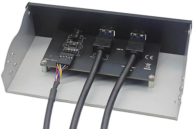 Alt view image 3 of 4 - AJMRTC 2-Port USB3.2 Gen2x2 Front Panel Bracket, Fits 5.25" /3.5" Floppy Bay, 19Pin Header to USB-C 20Gbps + HD Audio Earphone Jack, Desktop Expansion Panel with Cable, Type B