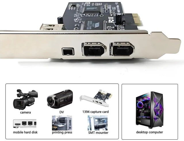 Alt view image 7 of 7 - AJMRTC 4-Port IEEE1394A FireWire 400 PCIe Capture Card, 3 x 6Pin + 1 x 4Pin 1394A PCI Express Expansion Adapter, Includes 8cm &12cm Slot Brackets and Cable for DV Camcorder Video Capture Desktop PC