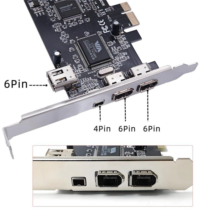 Alt view image 4 of 7 - AJMRTC 4-Port IEEE1394A FireWire 400 PCIe Capture Card, 3 x 6Pin + 1 x 4Pin 1394A PCI Express Expansion Adapter, Includes 8cm &12cm Slot Brackets and Cable for DV Camcorder Video Capture Desktop PC