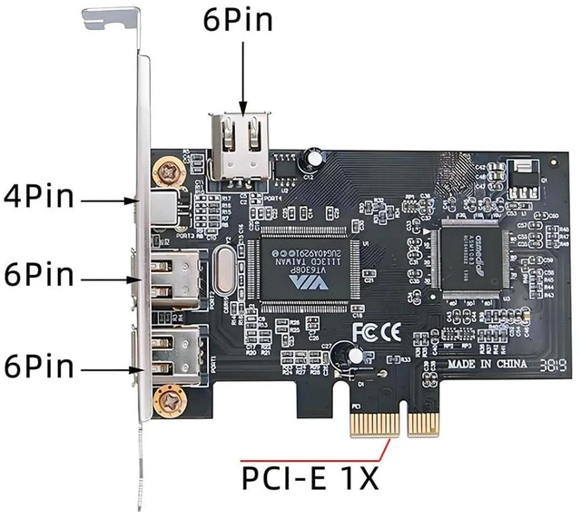 Alt view image 5 of 7 - AJMRTC 4-Port IEEE1394A FireWire 400 PCIe Capture Card, 3 x 6Pin + 1 x 4Pin 1394A PCI Express Expansion Adapter, Includes 8cm &12cm Slot Brackets and Cable for DV Camcorder Video Capture Desktop PC