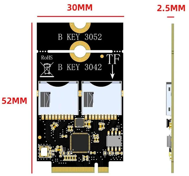 Alt view image 3 of 6 - AJMRTC M.2 B-Key WWAN 4G Module Adapter Card, M.2 B Key to USB + Dual TF Card Expansion Board, Compatible with 3042 3052 WWAN Module for Desktop Embedded System