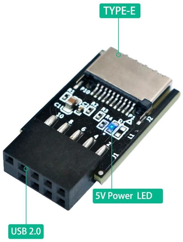 Alt view image 5 of 7 - AJMRTC 5pcs USB 2.0 9Pin Front Panel Header to Type-E Internal Adapter, 480Mbps, 5V Power LED Indicator, A-Key Type-E Converter for PC Case USB-C Front Panel Upgrade