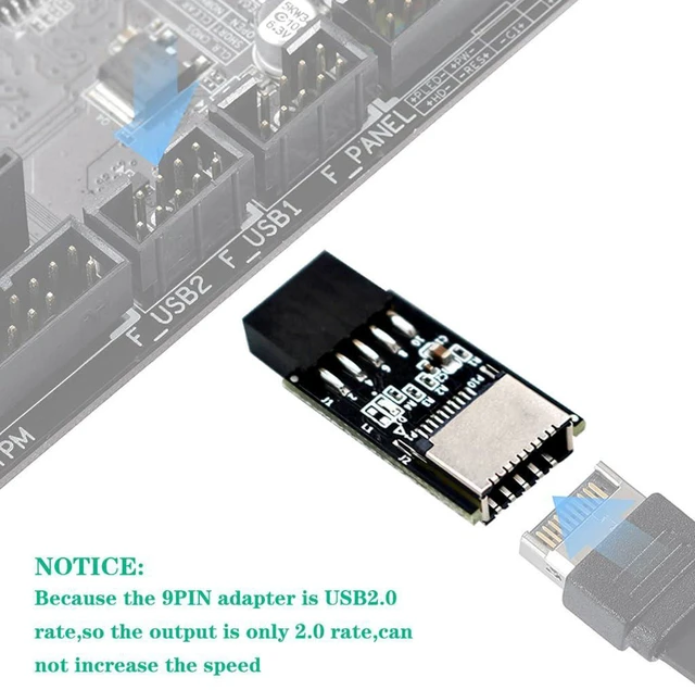 Alt view image 7 of 7 - AJMRTC 5pcs USB 2.0 9Pin Front Panel Header to Type-E Internal Adapter, 480Mbps, 5V Power LED Indicator, A-Key Type-E Converter for PC Case USB-C Front Panel Upgrade