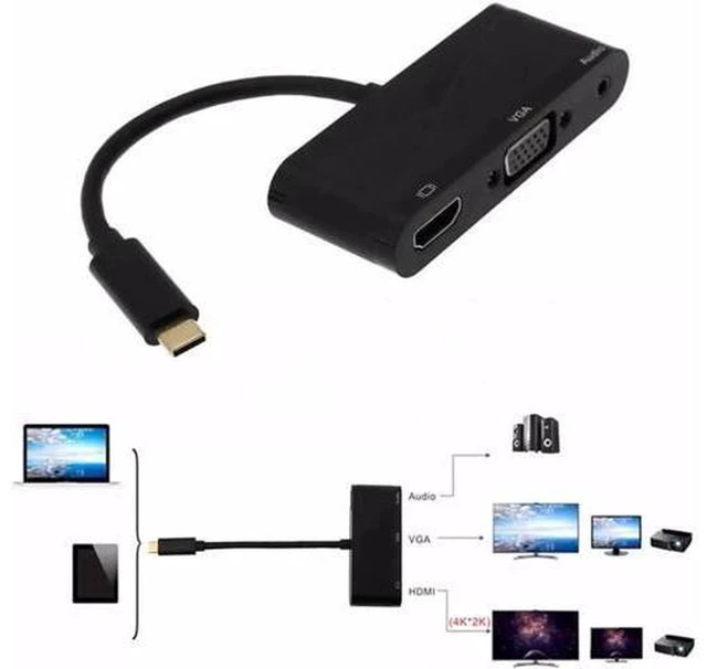 Alt view image 4 of 6 - AJMRTC USB 3.1 Type-C to HDMI VGA Converter Adapter, 4K@30Hz HDMI, 1080P VGA, 3.5mm Audio Jack, Type-C PD Pass-Through Charging, Dual Display Mirror Extend for Laptop Phone Projector