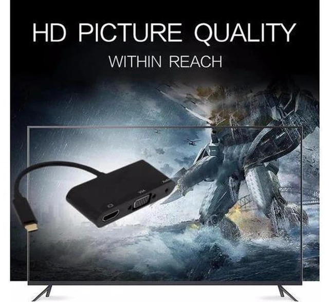Alt view image 2 of 6 - AJMRTC USB 3.1 Type-C to HDMI VGA Converter Adapter, 4K@30Hz HDMI, 1080P VGA, 3.5mm Audio Jack, Type-C PD Pass-Through Charging, Dual Display Mirror Extend for Laptop Phone Projector