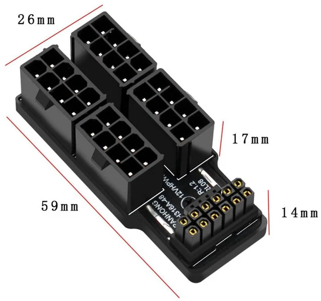 Alt view image 4 of 7 - AJMRTC ATX3.0 PCIe 5.0 12VHPWR 90 Degree Down Angled Power Adapter, 12+4Pin 16Pin to 4 x PCIe 8Pin, 600W Max, GPU Power Converter for RTX 4080, RTX 5090Ti High-End Graphics Card