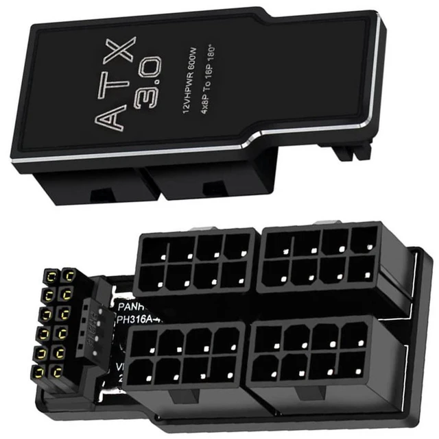 Alt view image 3 of 7 - AJMRTC ATX3.0 PCIe 5.0 12VHPWR 90 Degree Down Angled Power Adapter, 12+4Pin 16Pin to 4 x PCIe 8Pin, 600W Max, GPU Power Converter for RTX 4080, RTX 5090Ti High-End Graphics Card