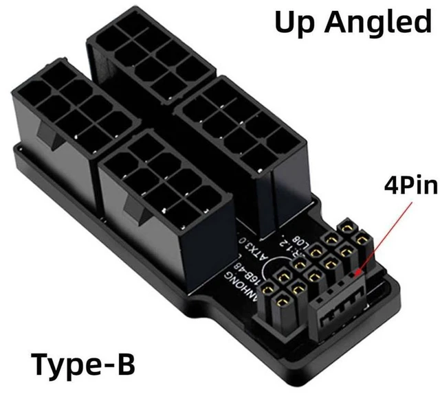 Alt view image 7 of 7 - AJMRTC ATX3.0 PCIe 5.0 12VHPWR 90 Degree Up Angled Power Adapter, 12+4Pin 16Pin GPU to 4 x PCIe 8Pin Modular PSU Converter, 600W for RTX 4080, RTX 5090Ti Graphics Card