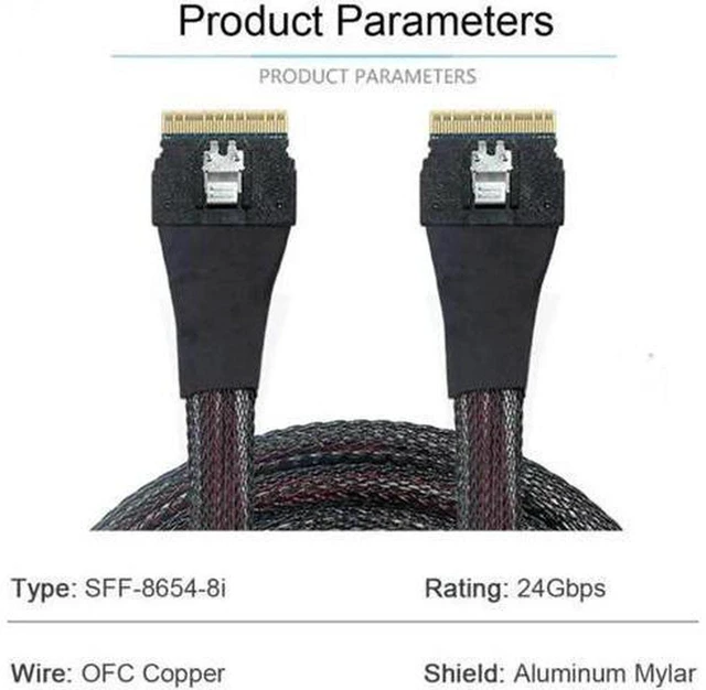 Alt view image 2 of 7 - AJMRTC SF-028 Slimline SAS 4.0 SFF-8654 8i 74Pin to SFF-8654 8i 74Pin Storage Cable, PCIe 4.0 & SAS4.0 Supported, Internal SlimSAS Straight Cable for Server HBA Backplane NVMe Array