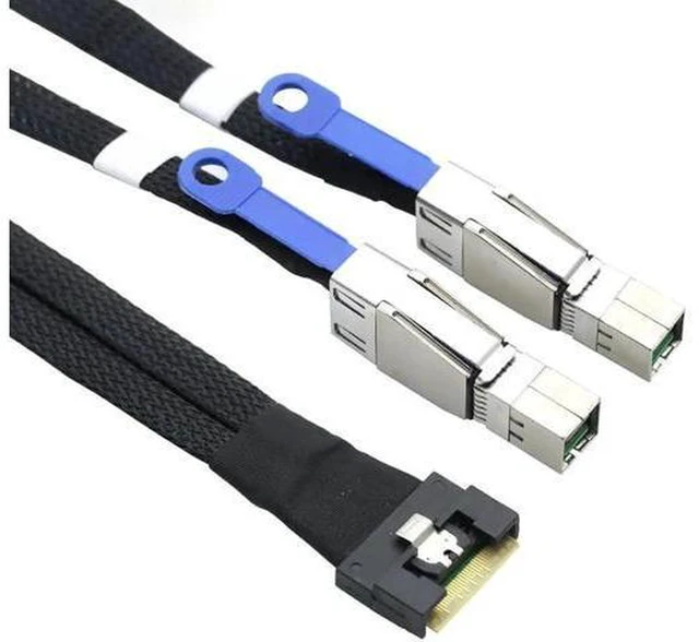 Alt view image 2 of 5 - AJMRTC Slimline SAS SFF-8654 8i to Dual SAS HD SFF-8644 Breakout Server Cable, PCIe 4.0 & SAS4.0 Tri-Mode, Full Anti-Misplug Latch Design for HBA RAID JBOD Storage