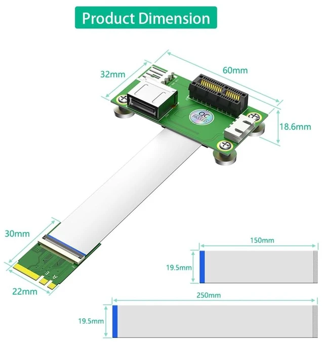 Alt view image 2 of 7 - AJMRTC NGFF M.2 Key A+E to PCIe X1 + USB2.0 Riser Card, 25cm FPC Cable, 4Pin FDD Aux Power Input, Magnetic Mounting Pads, Compatible with PCIe X1/X4/X8/X16 Slots for WiFi Bluetooth Module