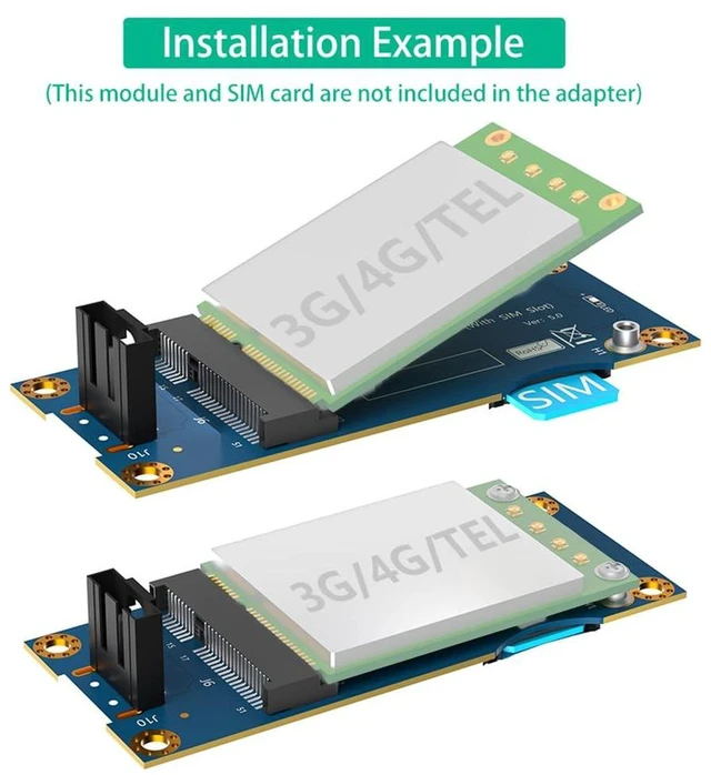 Alt view image 6 of 7 - AJMRTC Mini PCI-E to USB 2.0 Adapter Card, Vertical USB Port, 6Pin 8Pin Dual Compatible SIM Slot, 480Mbps WWAN LTE 3G 4G Module Riser Board for Embedded PC Industrial Router IoT Project