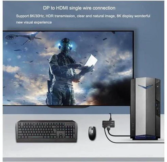 Alt view image 7 of 7 - AJMRTC DP 1.4 8K DisplayPort to DP + HDMI MST Splitter, 1 In 2 Out Video Converter, 8K@30Hz 4K@120Hz HDR SST MST Dual Display Adapter for PC Laptop Graphics Card