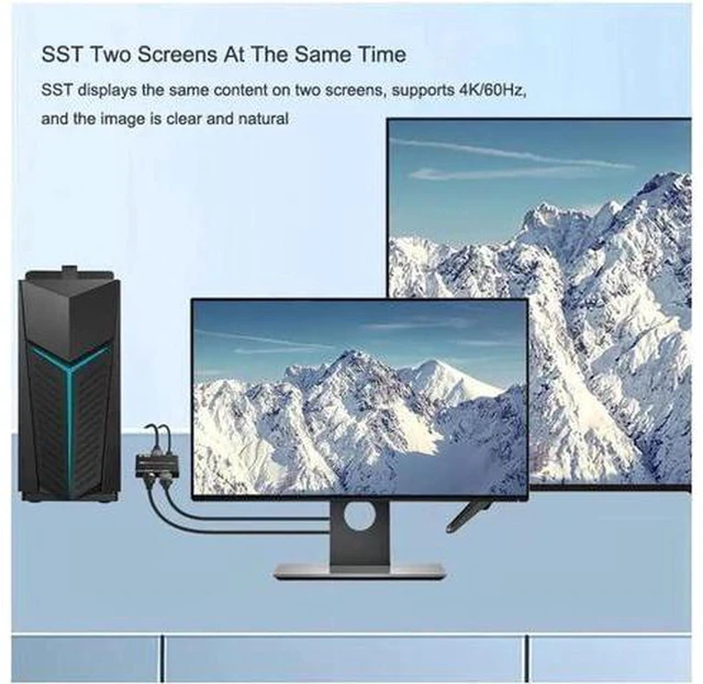 Alt view image 2 of 7 - AJMRTC DP 1.4 8K DisplayPort to DP + HDMI MST Splitter, 1 In 2 Out Video Converter, 8K@30Hz 4K@120Hz HDR SST MST Dual Display Adapter for PC Laptop Graphics Card