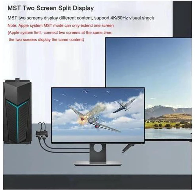 Alt view image 5 of 7 - AJMRTC DP 1.4 8K DisplayPort to DP + HDMI MST Splitter, 1 In 2 Out Video Converter, 8K@30Hz 4K@120Hz HDR SST MST Dual Display Adapter for PC Laptop Graphics Card