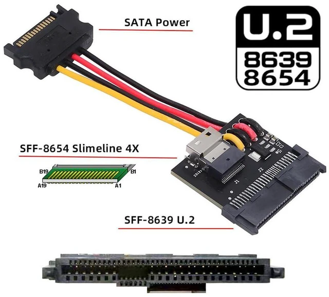 Alt view image 4 of 7 - AJMRTC Slimline SFF-8654 Female Host to U.2 U.3 SFF-8639 NVMe PCIe SSD Adapter, SlimSAS 4i to SFF-8639 Converter, PCIe Gen4 64Gbps for Server Motherboard Enterprise NVMe Storage Expansion