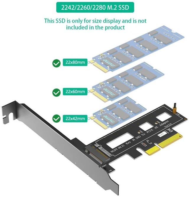 Alt view image 2 of 7 - AJMRTC M.2 NGFF NVMe AHCI SSD to PCIe 3.0 X4 Adapter Card with Aluminum Heatsink, M Key PCI Express Storage Expansion Card, 32Gbps, Supports 2242 2260 2280 NVMe SSD for Desktop PC Workstation NAS Stor