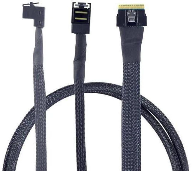Main image of AJMRTC Slimline SAS SFF-8654 8i 74Pin to Dual Upward SFF-8643 Mini SAS HD 4i 36Pin Fanout Cable, PCIe Gen4 Tri-Mode Breakout Cable for Server HBA RAID NVMe HDD Backplane Storage Connection
