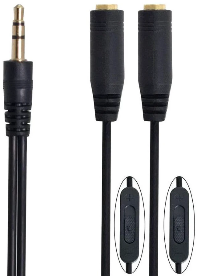 Alt view image 7 of 7 - AJMRTC CY 2Pcs Black 3.5mm Stereo Male to Dual 3.5mm Female Y Headphone Splitter Cable, Independent Volume Control Switch, Passive Aux Audio Share Cord for Phone Laptop MP3 Player Tablet