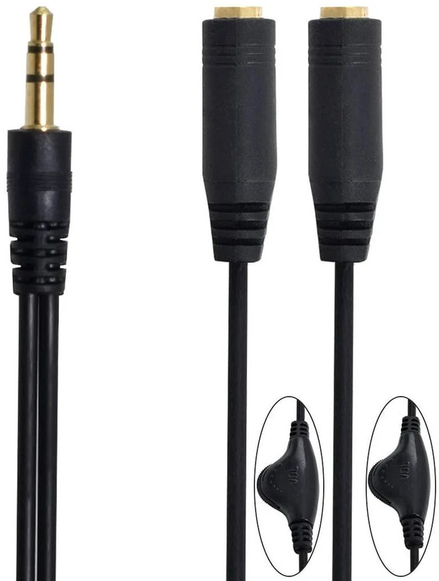 Alt view image 3 of 7 - AJMRTC CY 2Pcs Black 3.5mm Stereo Male to Dual 3.5mm Female Y Headphone Splitter Cable, Independent Volume Control Switch, Passive Aux Audio Share Cord for Phone Laptop MP3 Player Tablet