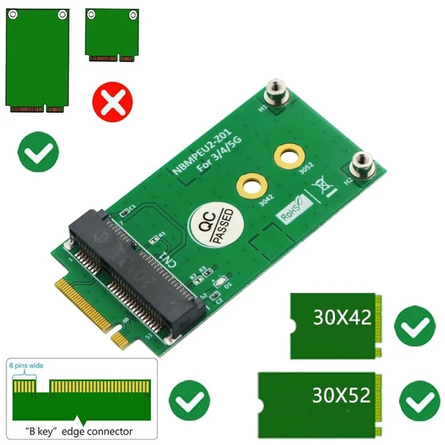 Alt view image 6 of 6 - AJMRTC NGFF M.2 Key B to Mini PCI-E WWAN Adapter Card, M.2 to mPCIe Converter for 3G 4G 5G GSM LTE Module, No SIM Card Slot, Compatible with 3042 3052 M.2 for Desktop PC