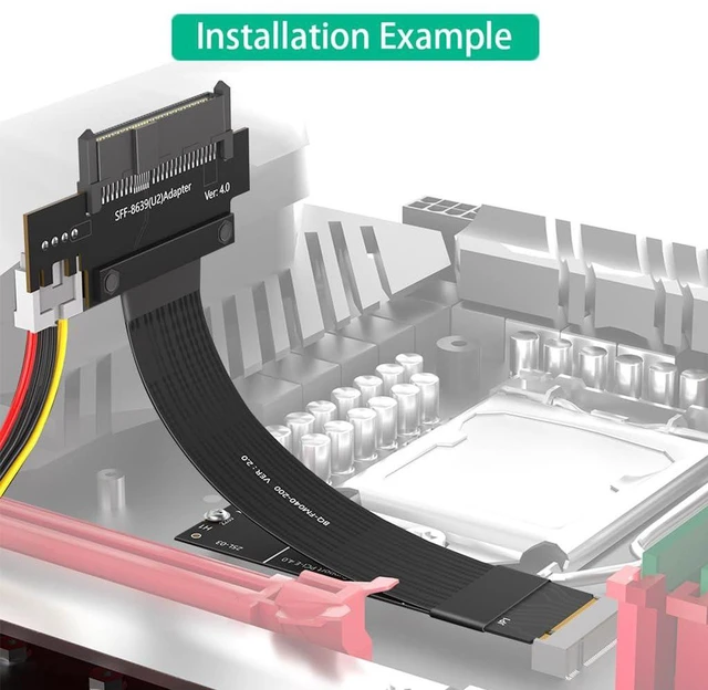 Alt view image 2 of 6 - AJMRTC M.2 Key M PCIe4.0 to U.2 SFF-8639 Extension Cable, 20CM NGFF NVMe Adapter, PCIe Gen4 X4, Compatible with 2280 M.2 NVMe Slot for Server Workstation NAS U.2 SSD