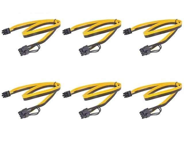 Main image of AJMRTC 6PCS PCIe 6Pin to 6+2 Pin GPU Power Cable, 20cm 18AWG PCI Express Graphics Card Power Adapter Cable, 6Pin Male to 8(6+2)Pin Male for Server, BTC Miner, Mining Rig Graphics Card Power Conversion