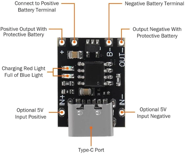Alt view image 5 of 6 - AJMRTC 5Pcs TP4057 Type-C USB 1A 3.7V Lithium Ion Battery Charging Module Board, 4.2V CC/CV Charge with Overcharge Overcurrent Short Circuit Protection for 18650 Li-Po Battery DIY Project