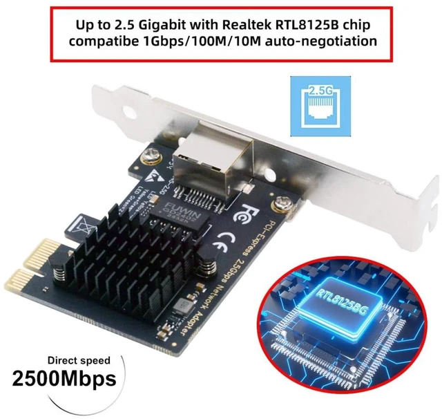 Alt view image 7 of 7 - AJMRTC PCIe X1 to RJ45 2.5G Ethernet Network Adapter Card, Multi-Gigabit LAN NIC for Desktop PC, Server, NAS, AI Host, with 8cm & 12cm Slot Brackets, Wake-on-LAN, Jumbo Frame Support