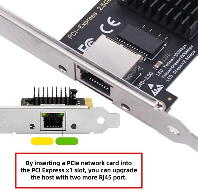 Alt view image 2 of 7 - AJMRTC PCIe X1 to RJ45 2.5G Ethernet Network Adapter Card, Multi-Gigabit LAN NIC for Desktop PC, Server, NAS, AI Host, with 8cm & 12cm Slot Brackets, Wake-on-LAN, Jumbo Frame Support